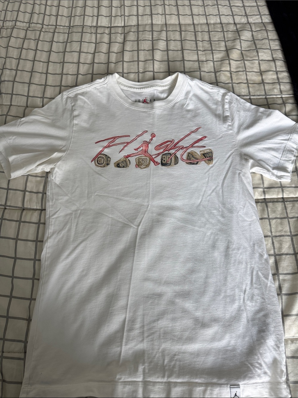 Jordan White Short Sleeve 'Flight' Graphic Tee with Red Script